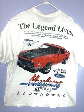 Old Navy White Short Sleeve Crewneck with Navy Ford Logo